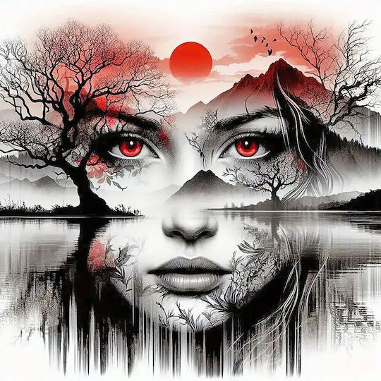 Olympus Diamond Painting Composite Work Art Combining Landscape Woman Portrait Elements Mosaic Composite Artwork Combining Landscape Female Portrait Elements 50x40