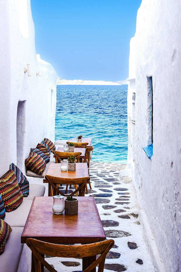 Olympus Diamond Painting "Picturesque Mykonos Alley A View Blue Aegean Sea Greece" Mosaic "Picturesque Alley in Mykonos View Blue Aegean Greece" 40x30