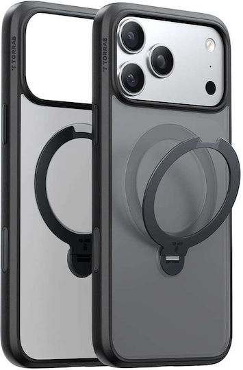 Torras Ostand Spin Umschlag Rückseite Silikon Schwarz (iPhone 17 Pro)