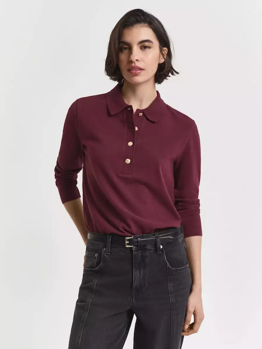 Gant Γυναικεία Polo Μπλούζα Μακρυμάνικη Μπορντό