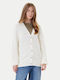 Long Women's Knitted Cardigan with Buttons Ecru