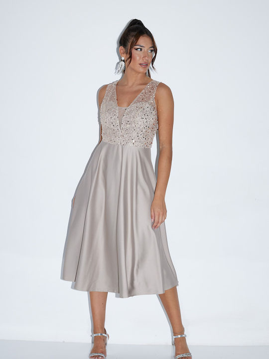 Summer Midi Evening Satin Gold Dress