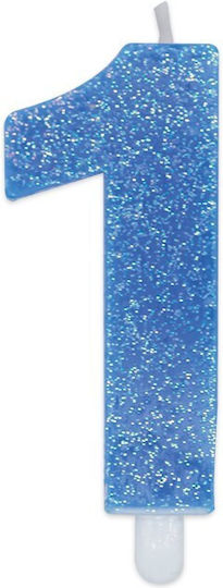 Candle 1 Metallic Light Blue Glitter 9 Cm