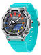 Sanda Digital Men's Watch Battery with Turquoise Rubber Strap