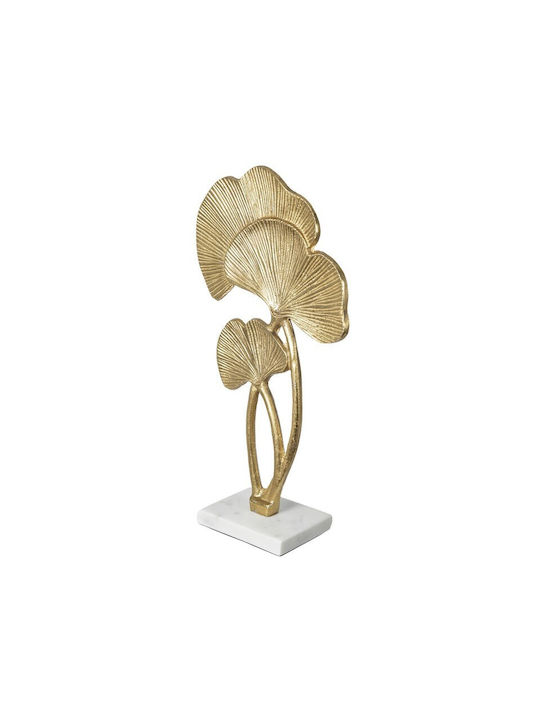 Artekko Decorative Sculpture 35.6x19x7.6 Cm Gold Leaves Square Marble Base