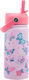 Stephen Joseph Kids Water Bottle Thermos Butterfly Stainless Steel with Straw Non Spill 420ml