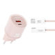 XO с USB-A порт и USB-C порт и кабел USB-C - Lightning 20W Power Delivery / Quick Charge 3.0 Розов (L144)