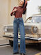 Women's Jean Trousers Flared Push Up Faded Blue