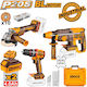 Ingco COSLI241198E Set Roată unghiulară & Mașină de găurit cu impact & Ciocanul Brushless 20V cu 2 baterii 4Ah și husă