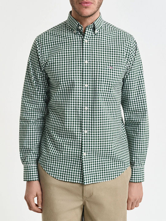 Gant Long-sleeved Cotton Shirt Checked Dark Green