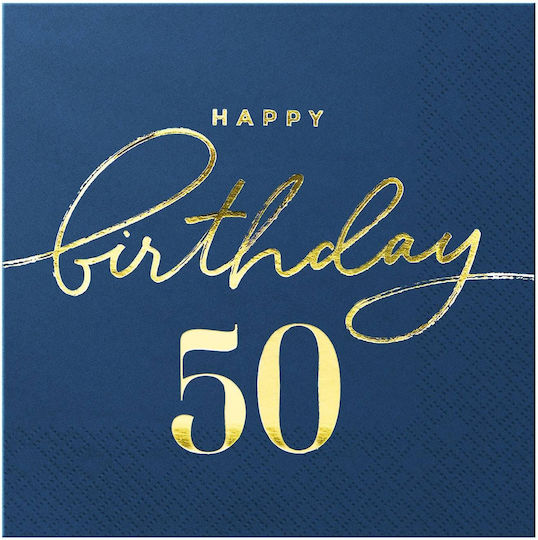 Servetele Pentru Petreceri Happy Birthday 50 Albastru Închis 10 Bucăți
