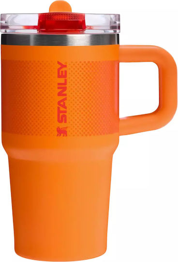 Stanley Quencher Protour Handled Tumbler Thermos Bottle Stainless Steel 591ml Orange With Straw And Handle