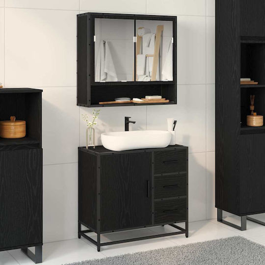 vidaXL Blat cu Lavoar, Oglindă & Coloană L65xW33xH60cm Black Oak