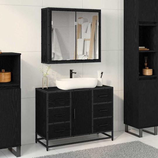 vidaXL Waschtisch mit Waschbecken, Spiegel & Säule L80xB33xH60cm Black Oak