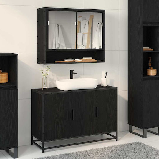 vidaXL Waschtisch mit Waschbecken L90xB33xH60cm Black Oak