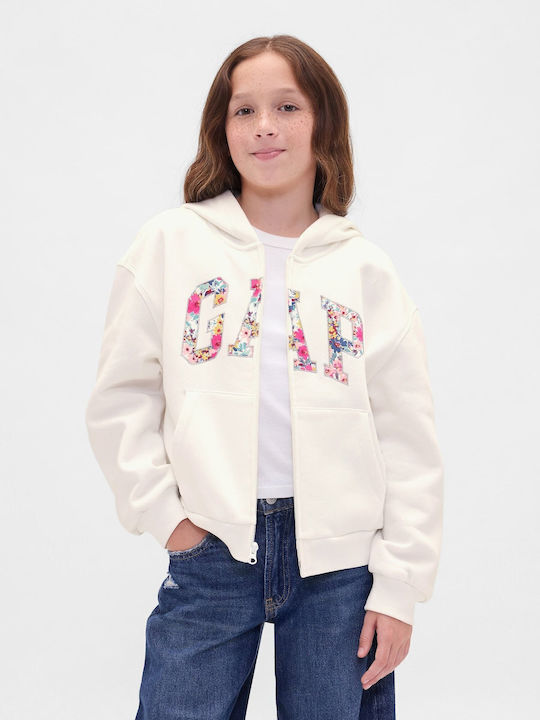 Kinder-Sweatshirtjacke Baumwolle mit Kapuze Off White