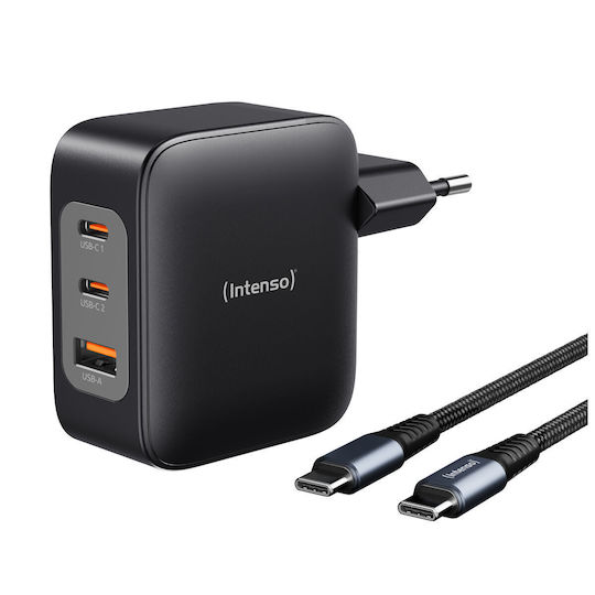 Intenso Φορτιστής GaN με Θύρα USB-A και 2 Θύρες USB-C 100W Power Delivery Μαύρος (7810010)
