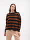 Women's Long Sleeve Sweater Woolen Striped Black/Brown