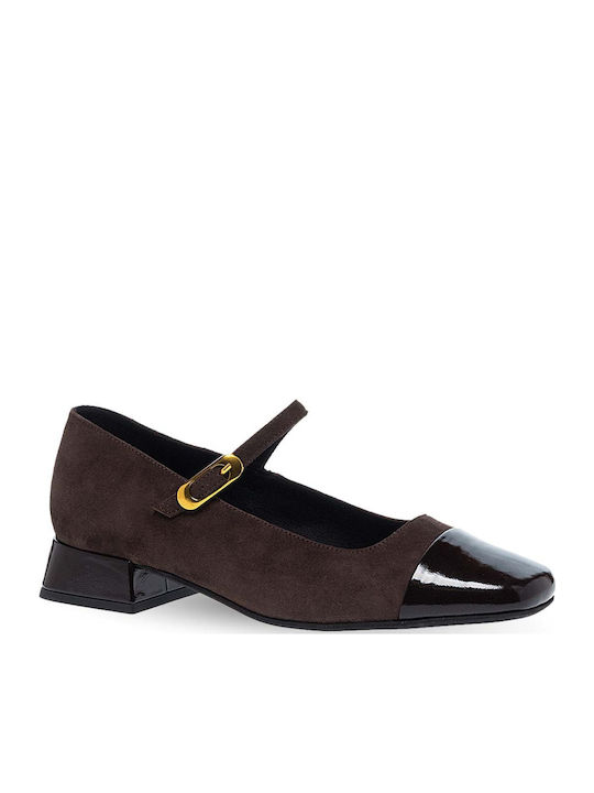 Leder Pumps mit Riemchen Braun