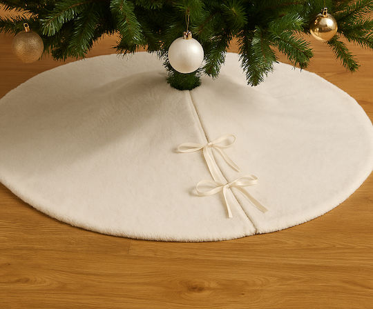Christmas Tree Skirt White with Furry Texture D90cm.