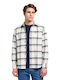 Long Sleeve Cotton Shirt in Regular Fit Checked Ecru
