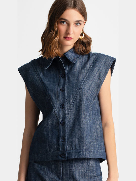 Women's Denim Sleeveless Shirt Blue