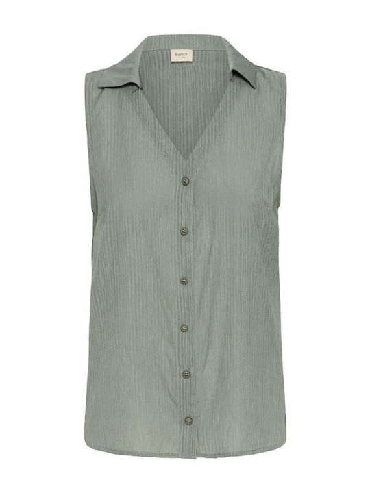 Fransa Women's Monochrome Sleeveless Shirt Khaki