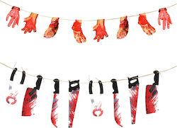 Banner Ghirlandă Decorațiune Halloween Cuțite Sângeroase Mână 2,4 M 2 Bucăți