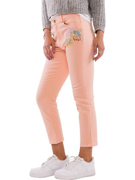 Ψηλόμεσο Γυναικείο Jean Παντελόνι σε Skinny Εφαρμογή Coral
