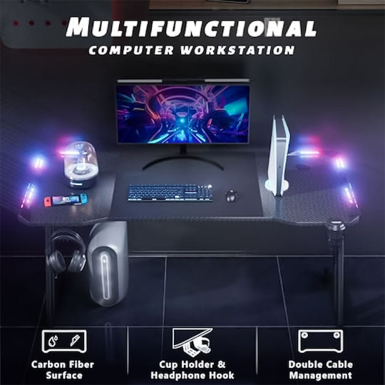 Gaming-Schreibtisch mit LED 140x60x75cm Black Gaming-Schreibtisch mit LED 140x60x75cm Black