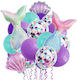 Set Mix Baloane Decorative Aqua Sirenă Flippy 22 Baloane Folie de Aluminiu 2 Sirene 2 Scoici 18 Baloane Latex 50 X 85 Cm Pai Adeziv Inclus Violet Multicolor
