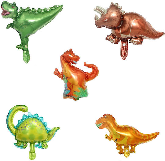 Set 5 Baloane Folie Metalică Flippy Figuri Dinozauri 30 Cm Ambalaj Individual Inclus Pai Umflare Aer Heliu Multicolor