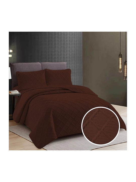 Pucioasa Set Coverlet Queen Size from Polyester Dark Brown 230x250cm 3pcs
