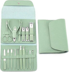 Set Cosmetic De Îngrijire 16 Piese Flippy Manichiură Pedichiură Față Include Geantă Organizator Din Piele Eco Verde