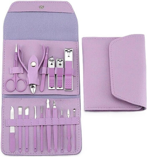 Set de Îngrijire Cosmetică 16 Piese Flippy Manichiură Pedichiură Față Include Geantă Organizator Din Piele Ecologică Mov