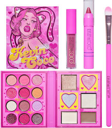 Set 4 Makeup Products Kevin Coco Pink Loving-heart Leopard Girl 18 Colors 20.5 X 18.2 X 2.2 Cm