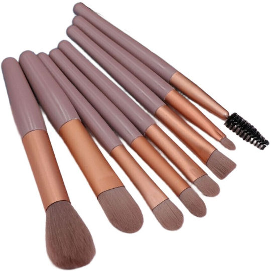 Flippy Mini Portable Set 8 Makeup Brushes Super Soft Professional Beginner Makeup Ergonomic Handle Included Storage Pouch Brown