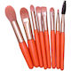 Flippy Mini Portable Set 8 Makeup Brushes Super Soft Professional Beginner Makeup Ergonomic Handle Storage Pouch Included Orange
