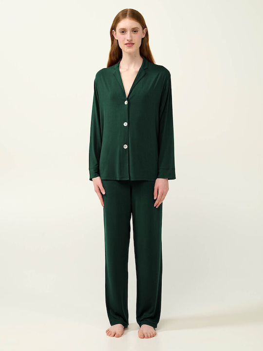 Vamp Winter Damen Pyjama-Set Green Timber