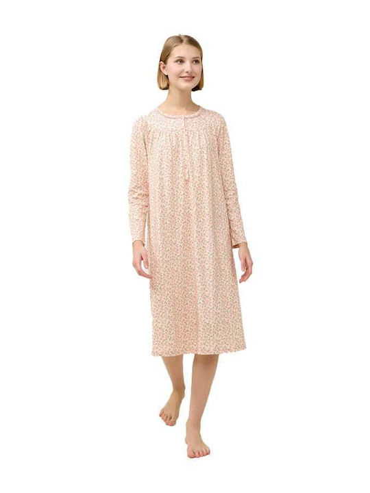 Vamp Winter Cotton Women's Nightgown Pink Tan