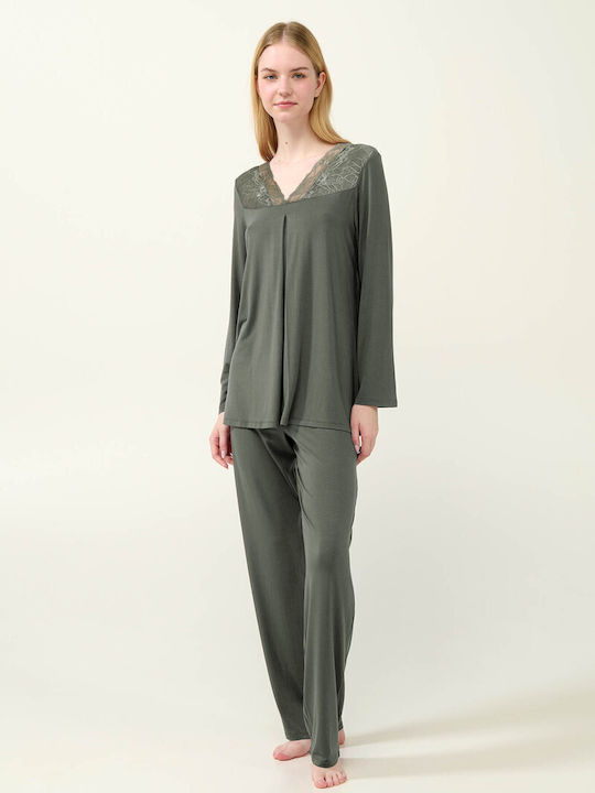 Vamp Winter Damen Pyjama-Set Green Sage