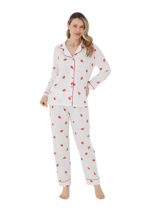 Siyah Inci Set Pijamale pentru Femei White
