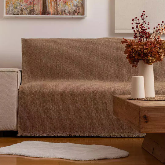 Borea Velvet Ριχτάρι Τριθέσιου Καναπέ Βελουτέ 180x300εκ. Κάμελ