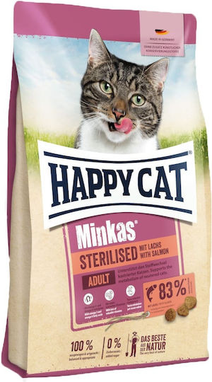 Happy Cat Minkas Ξηρά Τροφή για Στειρωμένες Γάτες με Σολομό / Πουλερικά / Καλαμπόκι 10kg