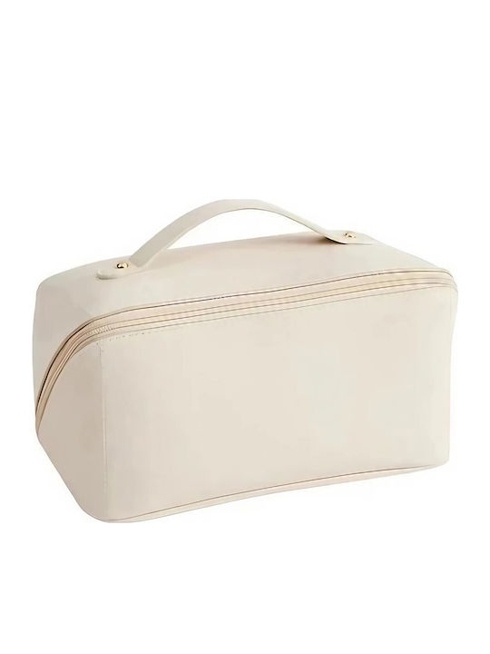 Geantă De Călătorie Flippy Pentru Cosmetice Portabilă Impermeabilă Din Piele Eco Cu Compartimente Multiple Cu Fermoar 23 X 11,5 X 10,5 Cm Crem