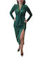 Midi Evening Dress with Slit Green