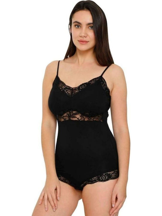 Damen-Bodysuit Brazilian Träger Bellezza Spitze Biskuit Schwarz