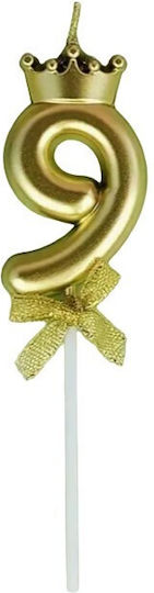 Lumânare De Tort Numărul 9 Design Coroană Auriu Flippy Party