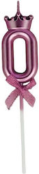 Number 0 Candle Flippy Crown Model Bow Cake 6 X 2.5 Cm Purple
