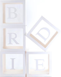 Set 5 Ballonboxen Flippy Bride Script Design Hochzeitsdekoration Dekorative Kunststoffwürfel Partyzubehör 30 X 30 Cm Transparent Weiß Outline